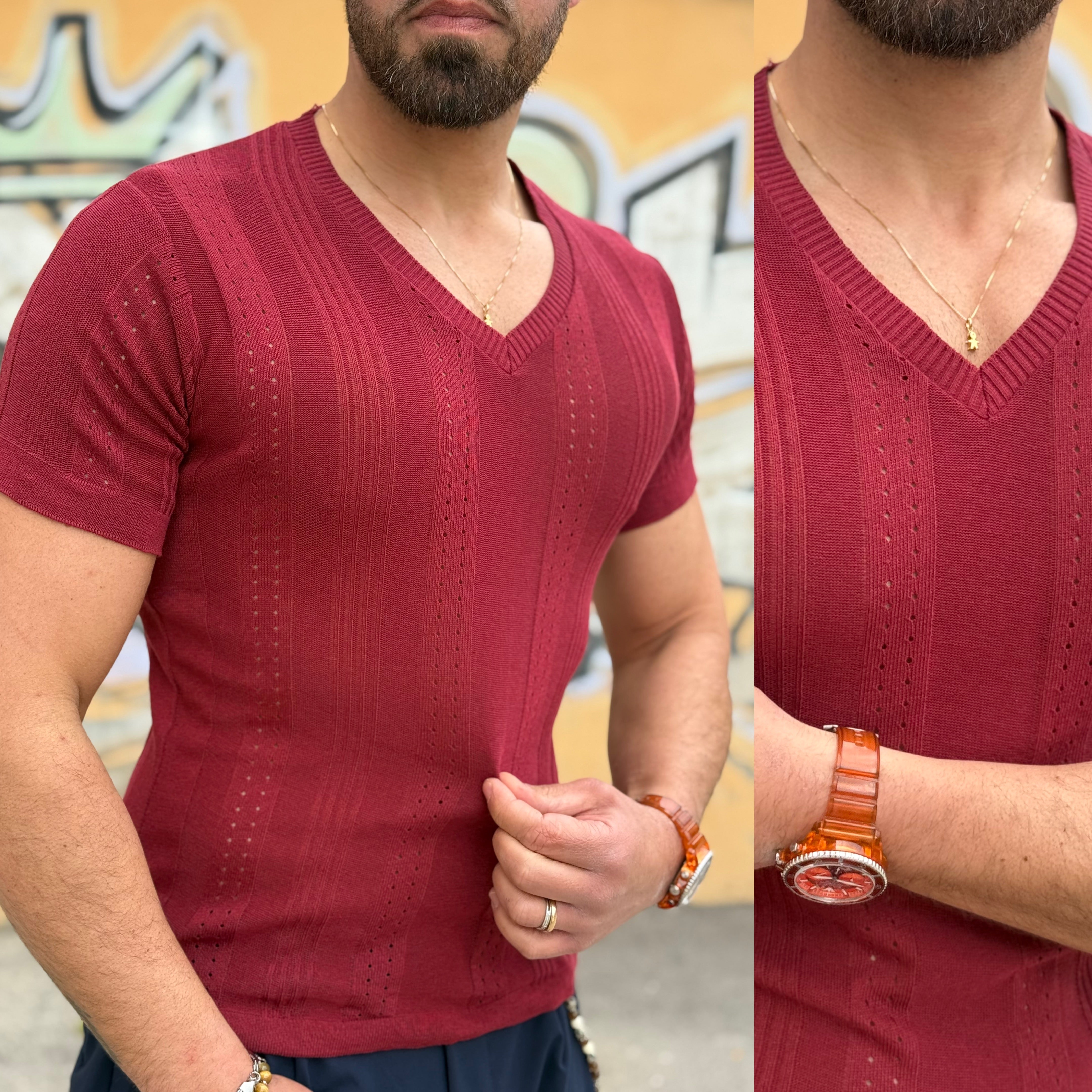 T-shirt di filo scollo a V Slim Florida