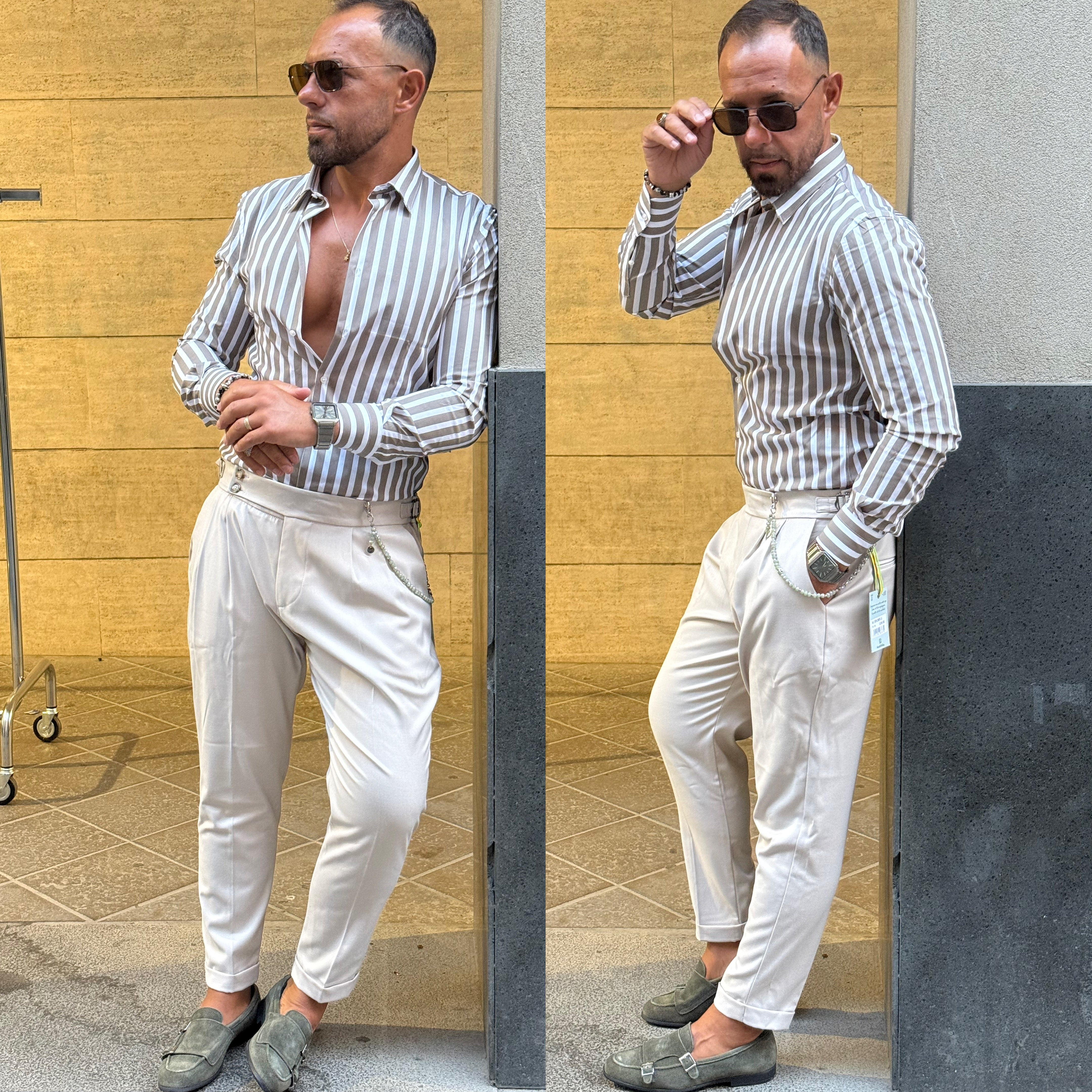 Camicia riga larga collo italiano