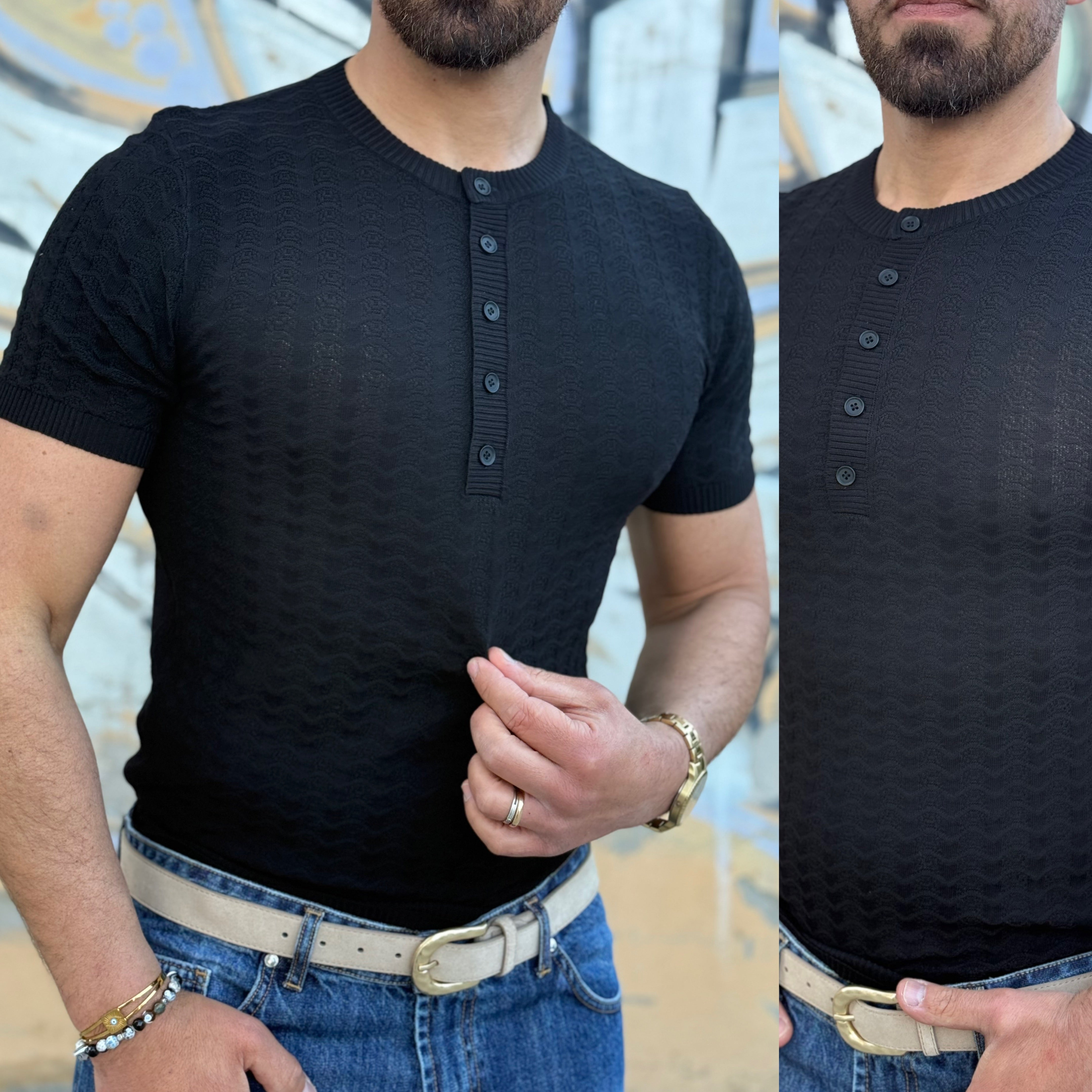 T-shirt di filo bottoni serafino Slim Paris