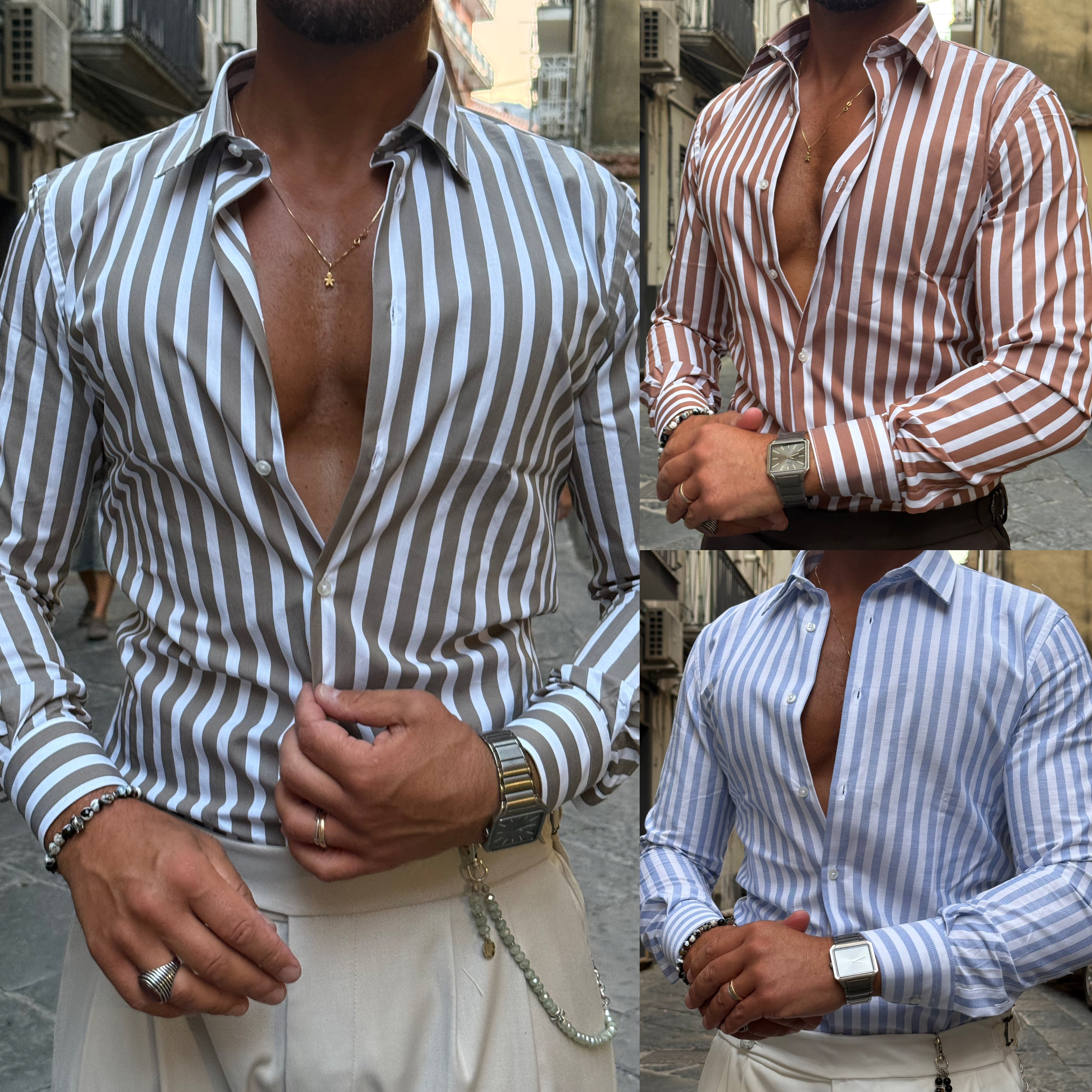 Camicia riga larga collo italiano
