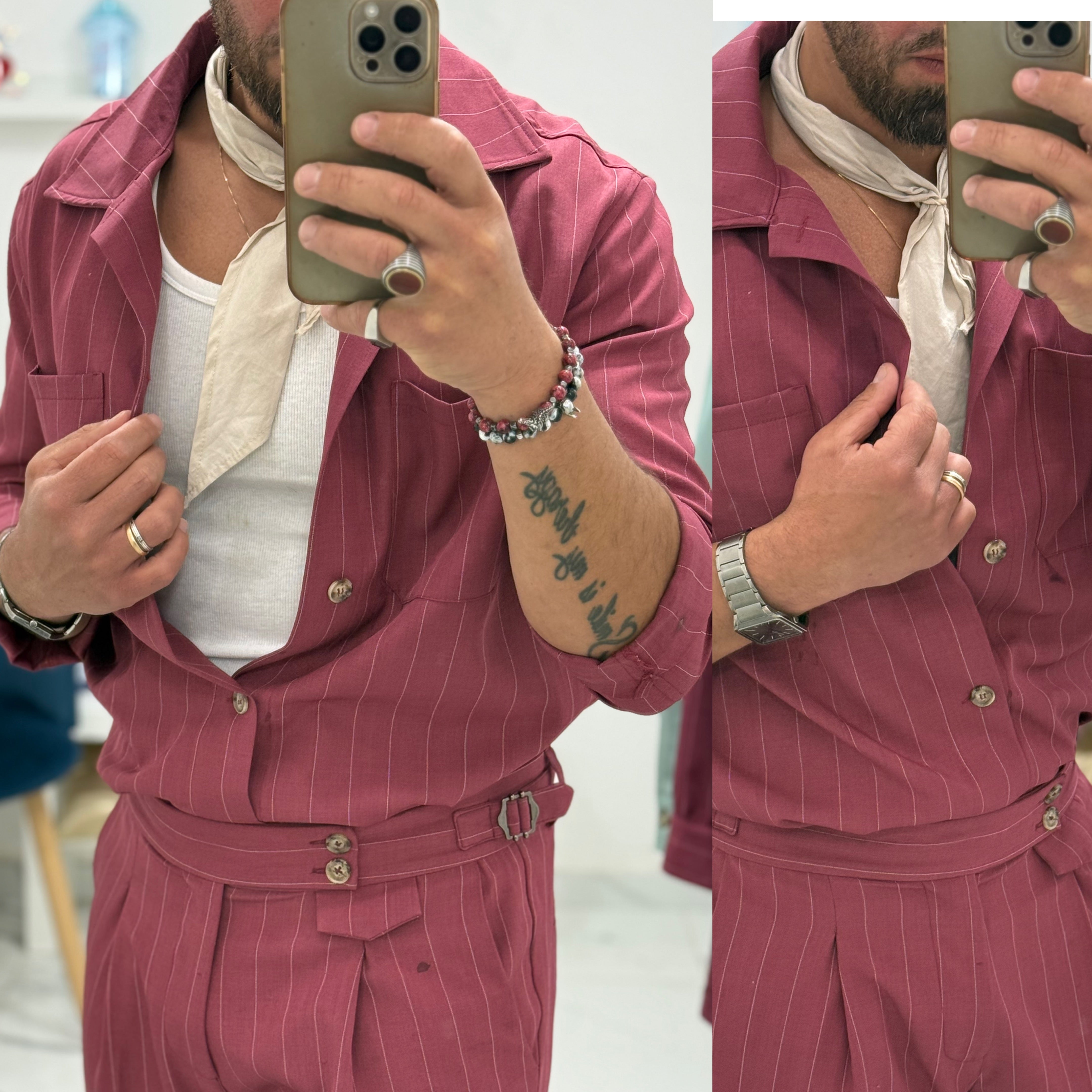 Coordinato gessato camicia e pantalone Paris