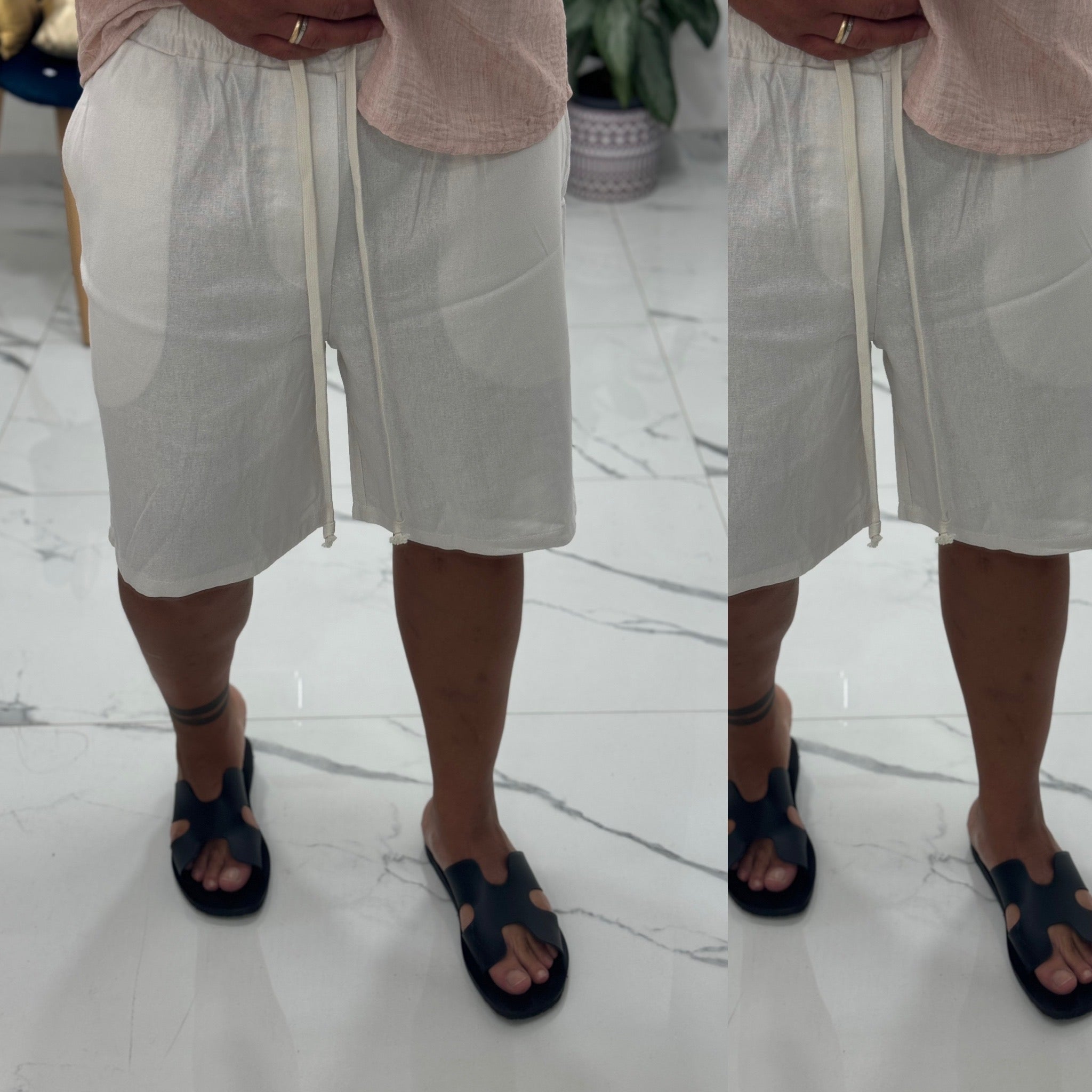 Combo bermuda e camicia coreana in lino Santorini