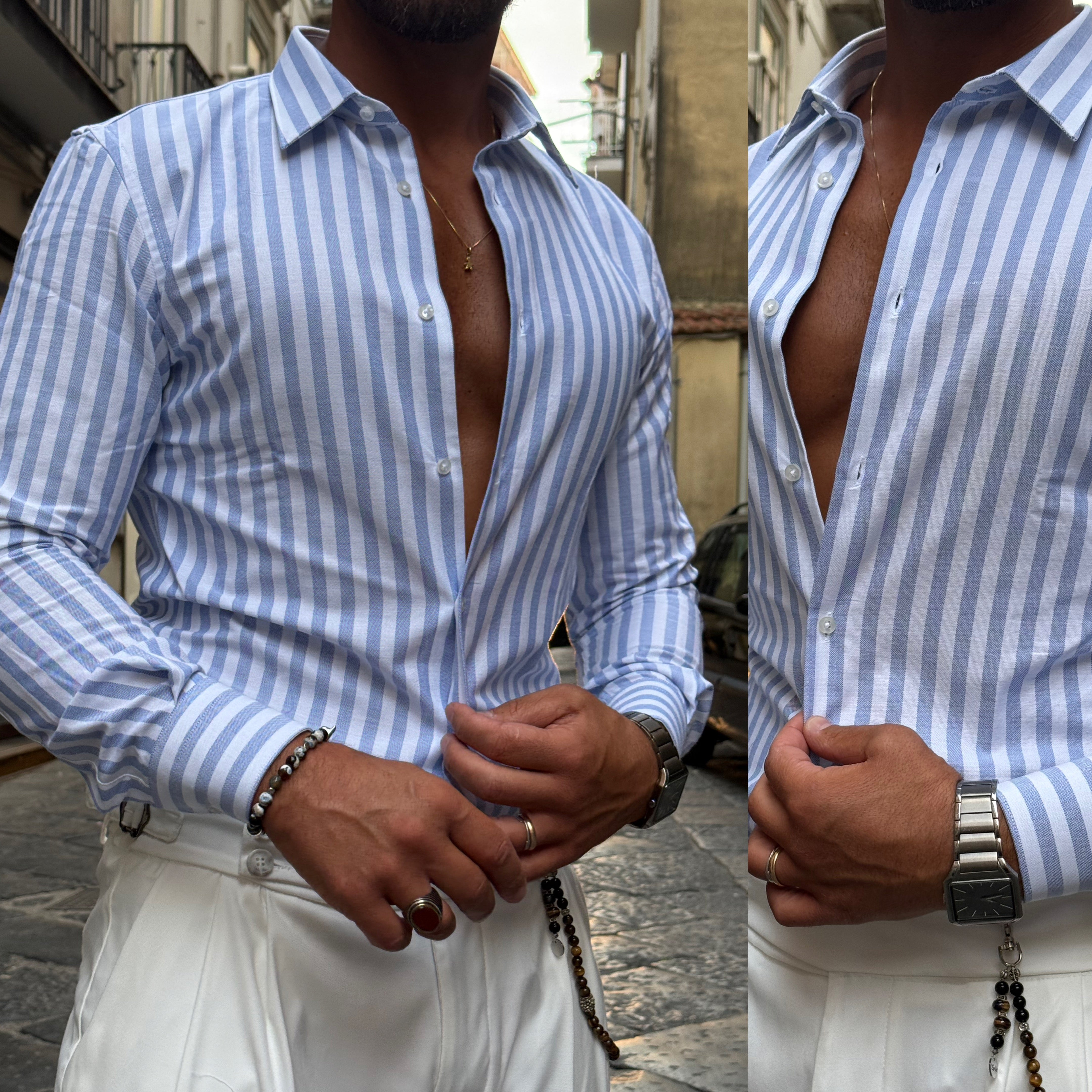 Camicia riga larga collo italiano
