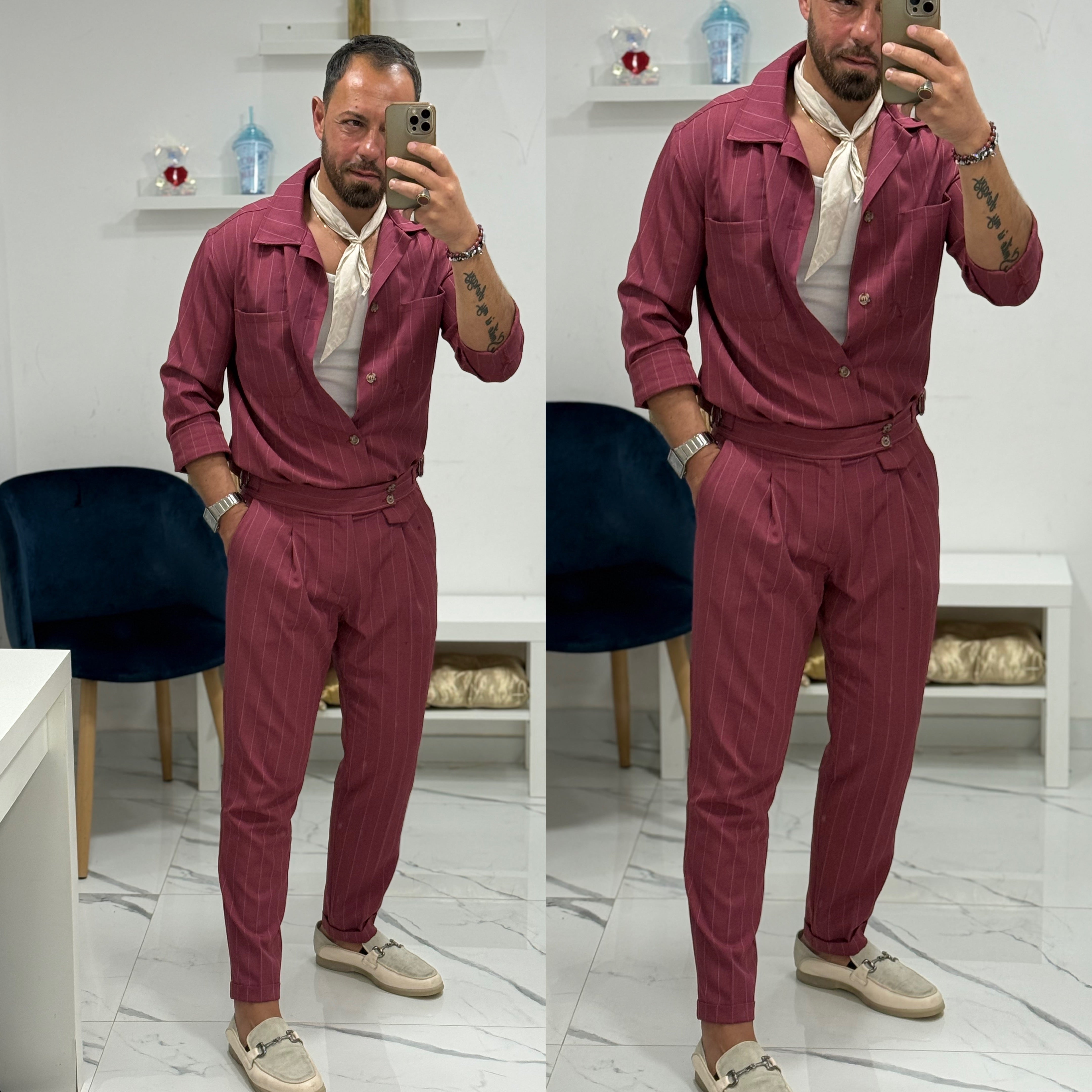 Coordinato gessato camicia e pantalone Paris