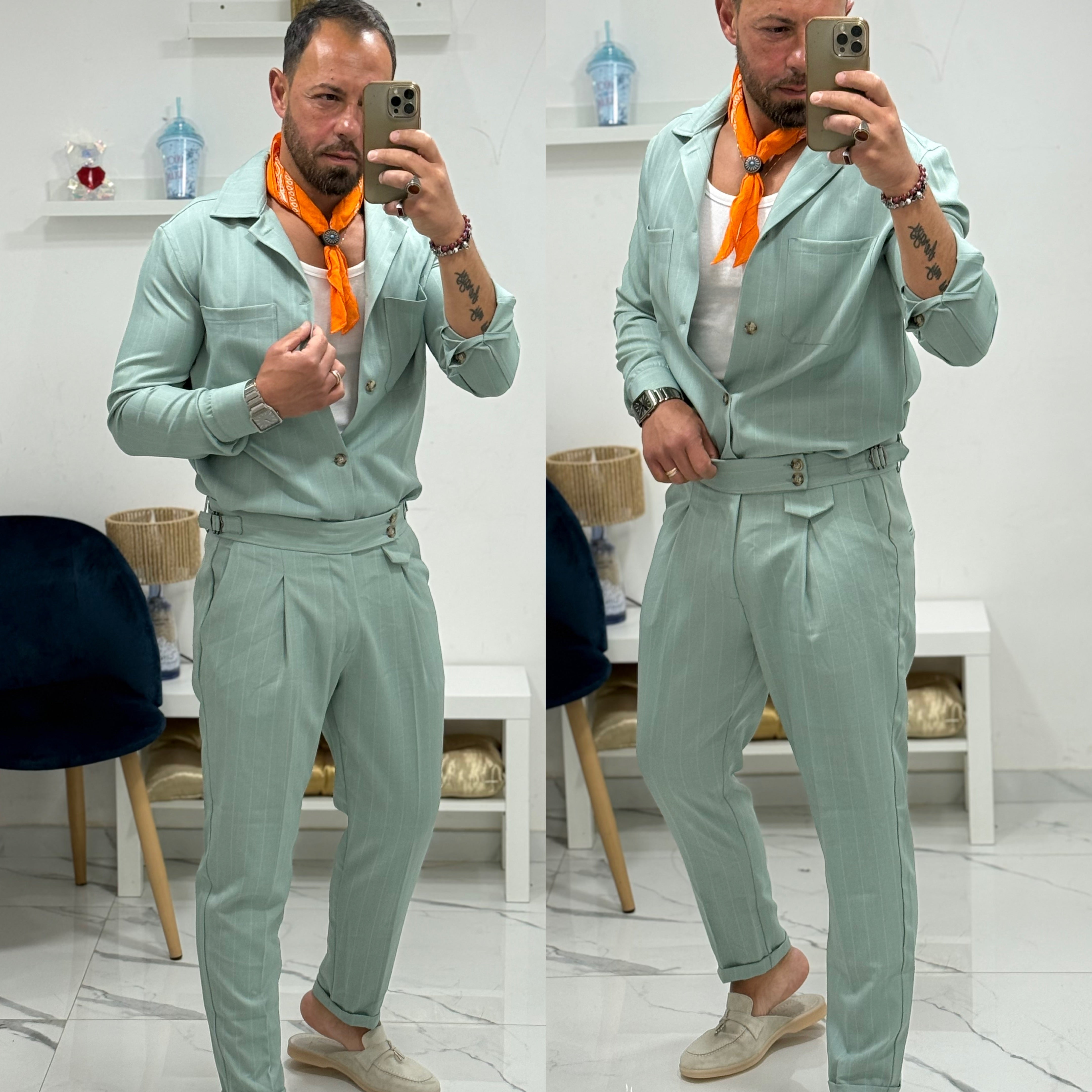Coordinato gessato camicia e pantalone Paris