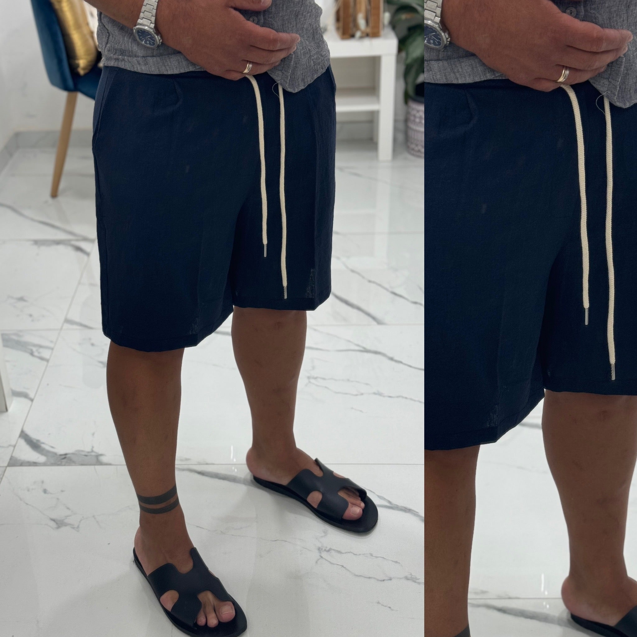 Combo bermuda e camicia coreana in lino Santorini