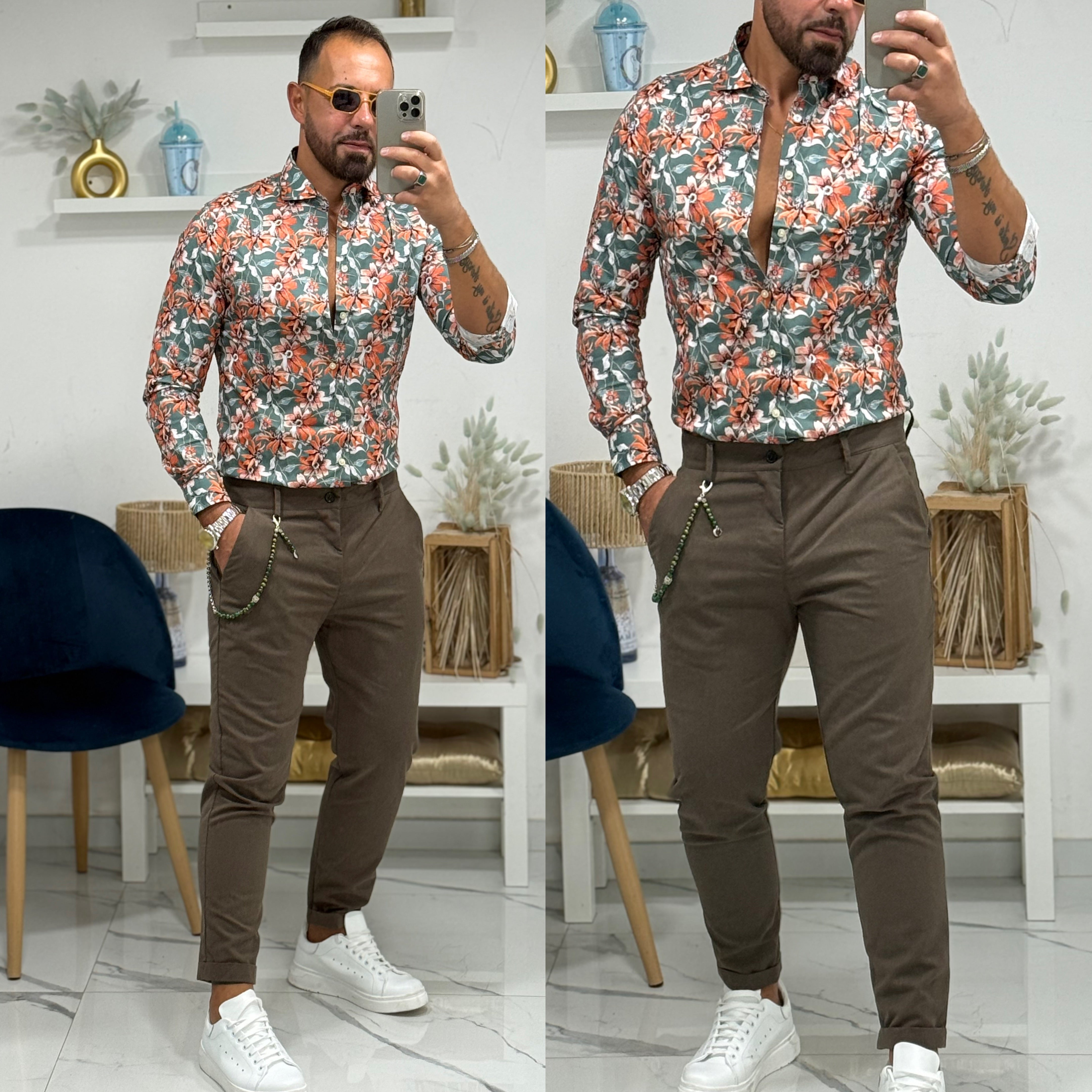 Camicia floreal collo francese slim
