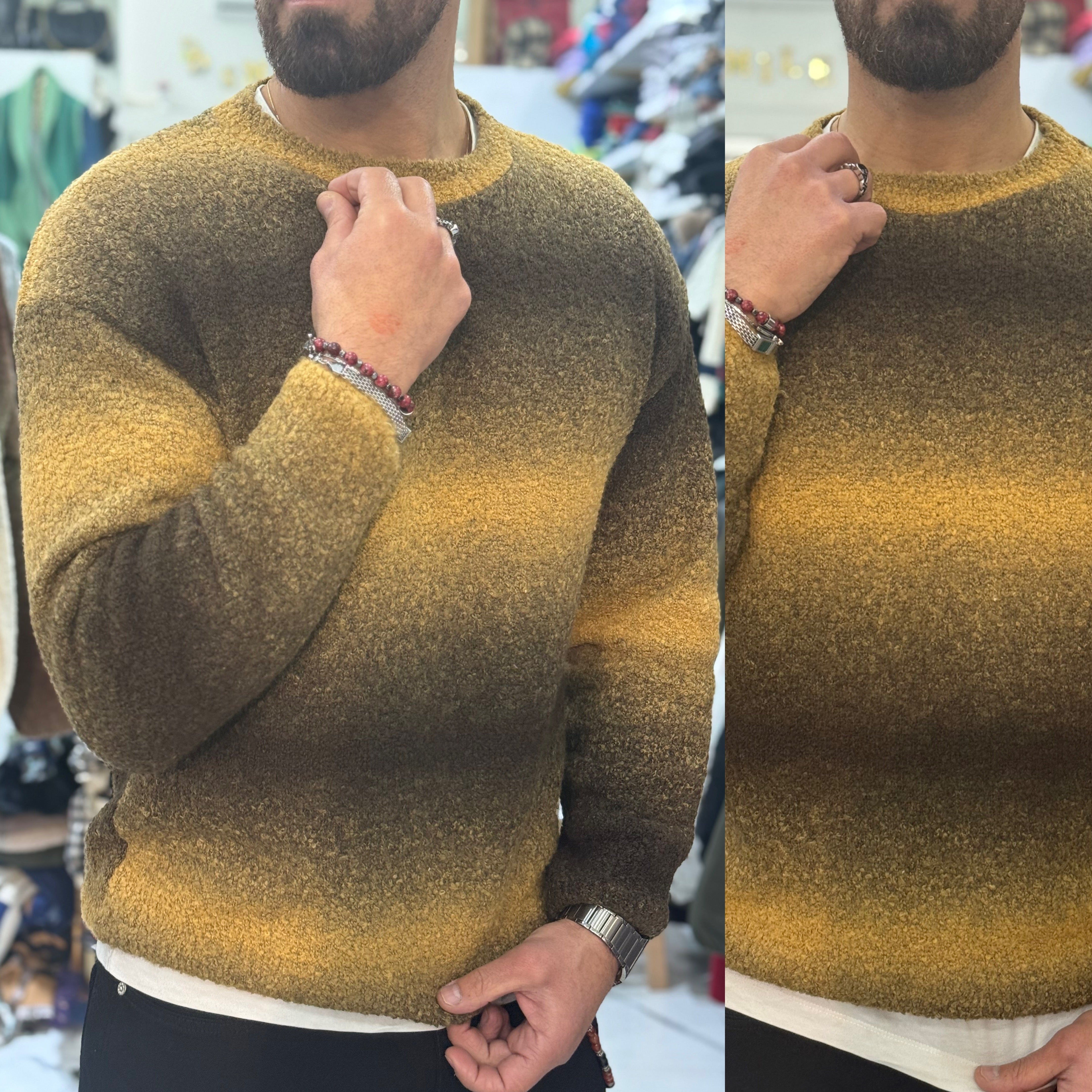 Maglione girocollo sfumato bouclé