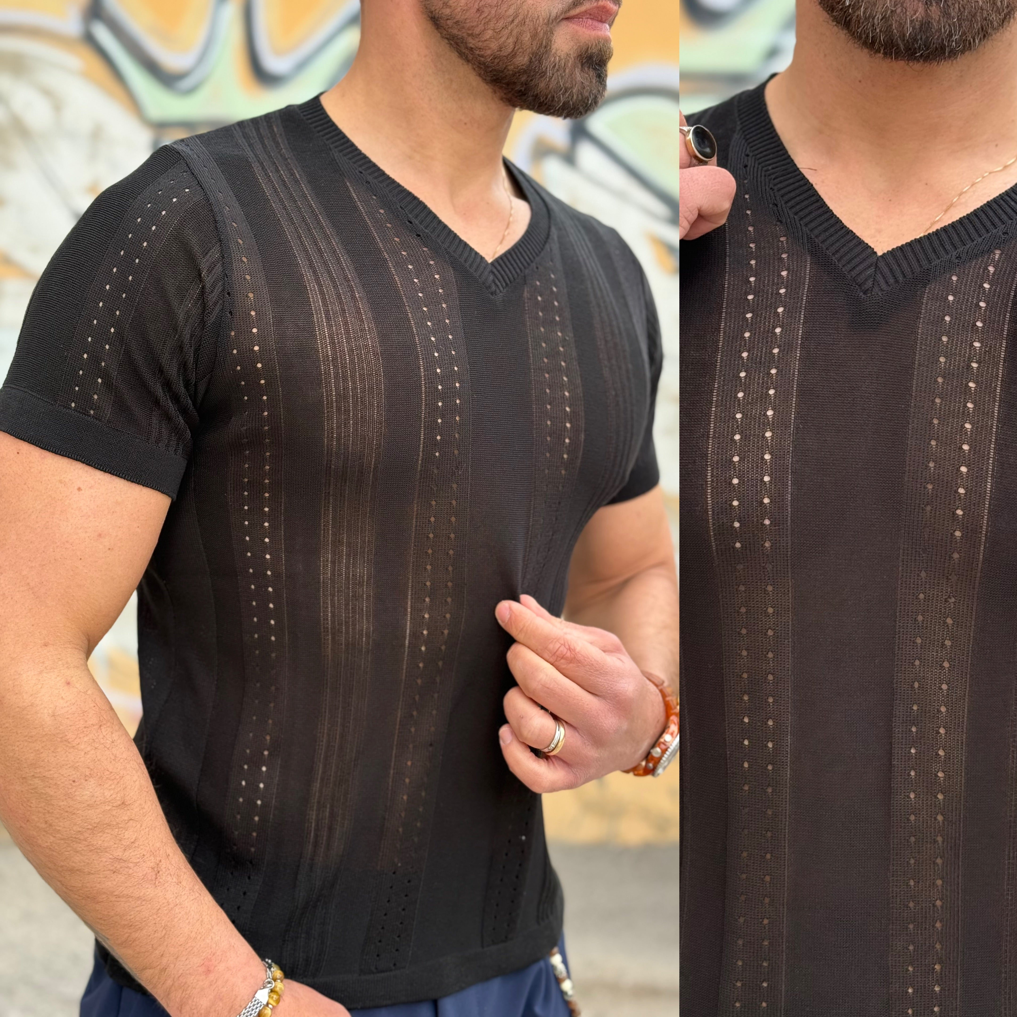 T-shirt di filo scollo a V Slim Florida