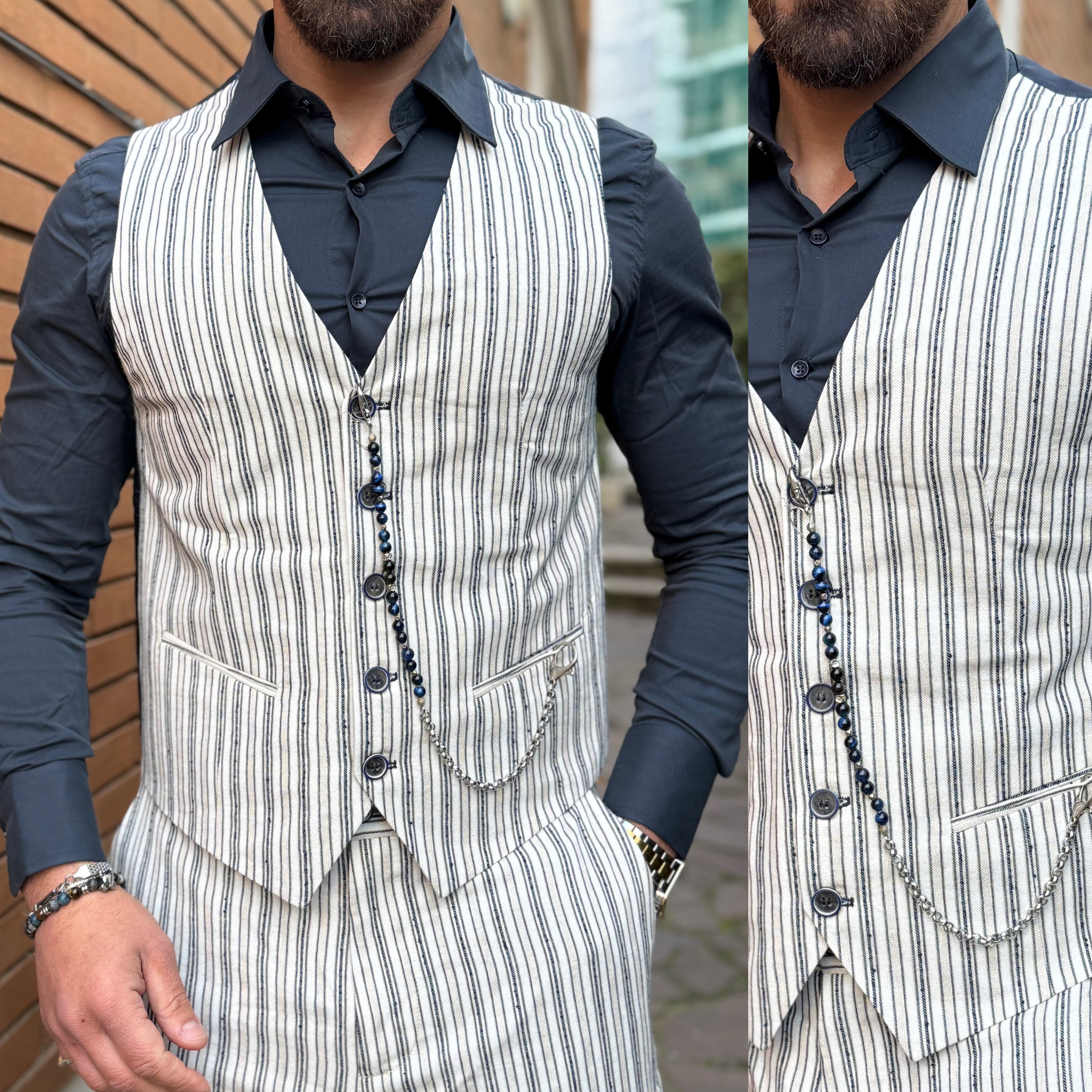 Abito giacca gilet e pantalone gessato Overd