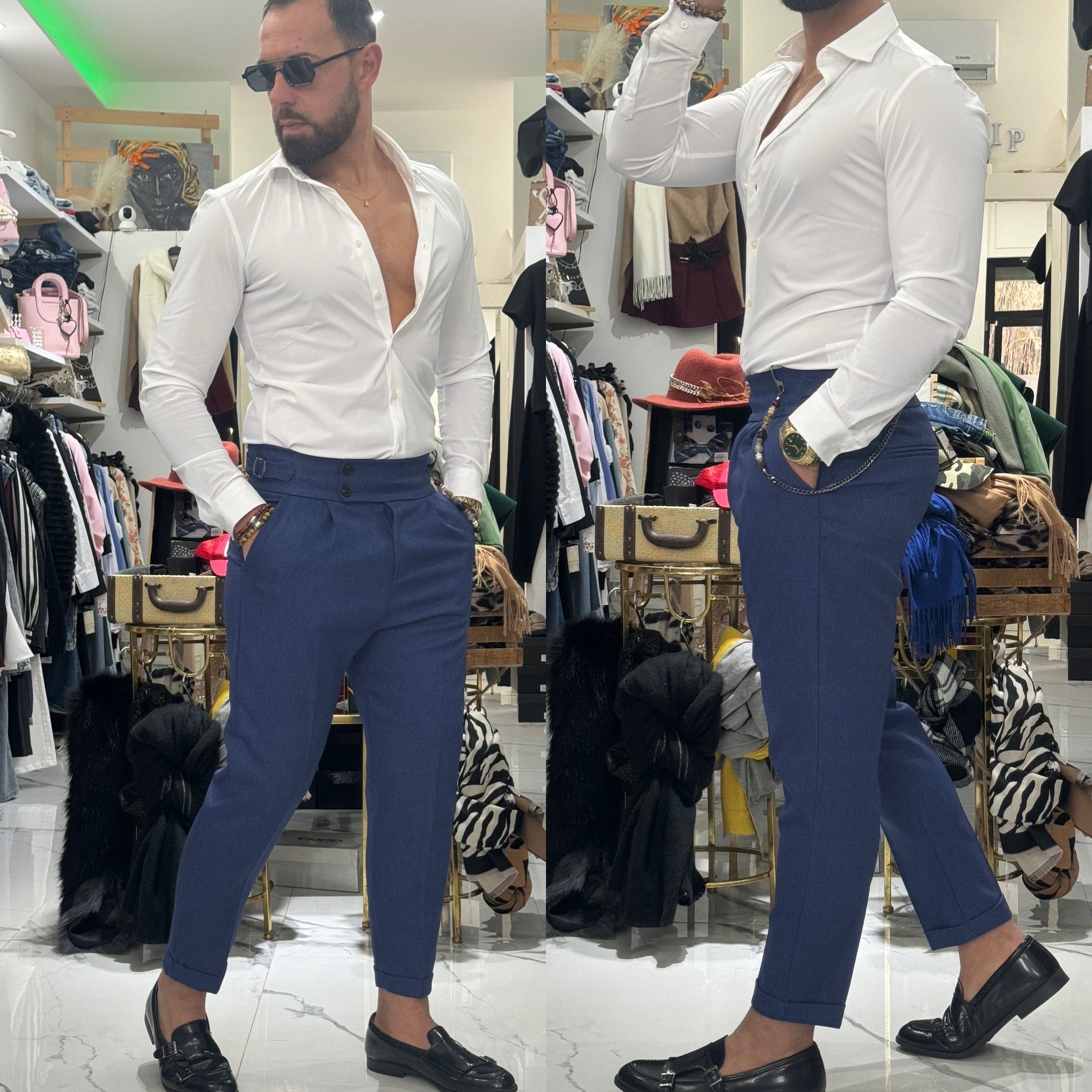 Pantalone vita alta blu chiaro florence